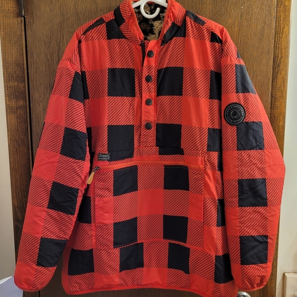 Simply Southern Reversible Cheetah Sherpa And Red Black Plaid Pullover Size XL - Picture 1 of 15